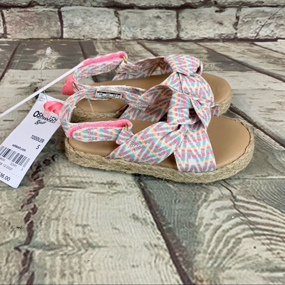 OshKosh Bgosh Vacay Pink Blue Green Yellow White Espadrille Sandals Sz 5 Toddler - Picture 6 of 10